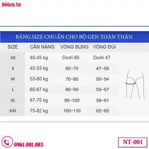 BẢNG SIZE áo gen bắp tay và gen bụng y khoa định hình