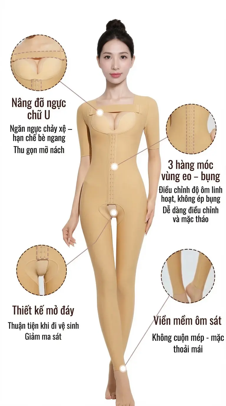 Áo gen body shaper sau phẫu thuật hút mỡ bụng và bắp tay recovery support