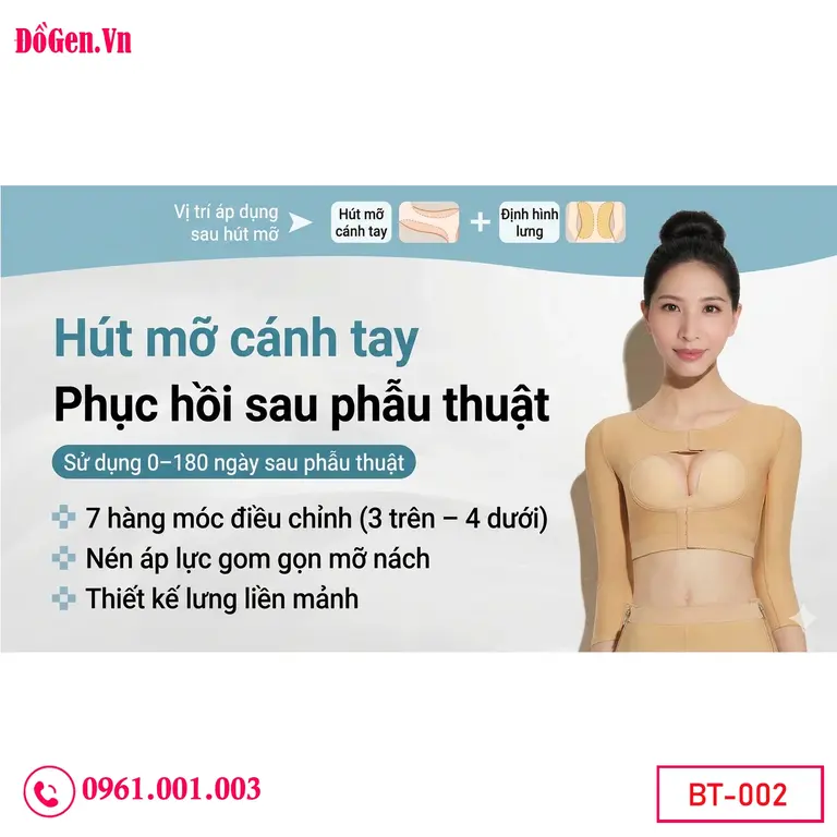 Áo gen định hình sau phẫu thuật vùng nách, bắp tay, bụng và mông.