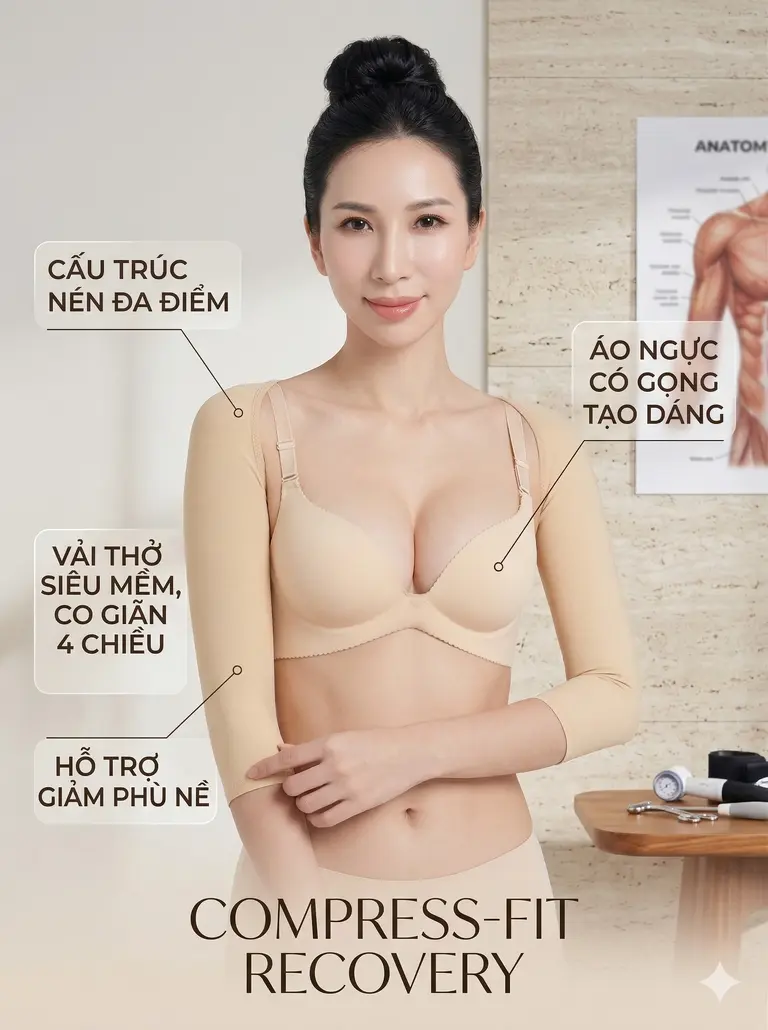 Áo định hình nách và lưng trang bị khóa cài nhiều nấc giúp dễ dàng điều chỉnh size.