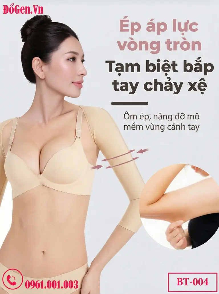 Gen bắp tay tay dài nịt nách ôm trọn và che phủ hoàn toàn khuyết điểm mỡ thừa.