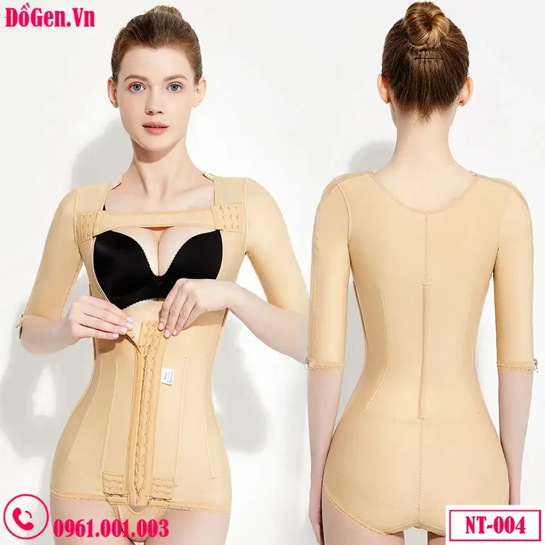 Hình ảnh so sánh trực tiếp áo gen định hình sau phẫu thuật (faja post-op) với thiết kế móc gài an toàn giúp giảm sưng phẳng và áo dây kéo cứng gây hằn da