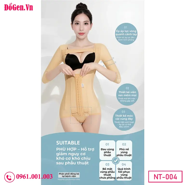 Áo gen định hình sau phẫu thuật nách, bắp tay, bụng và mông hỗ trợ phục hồi nhanh
