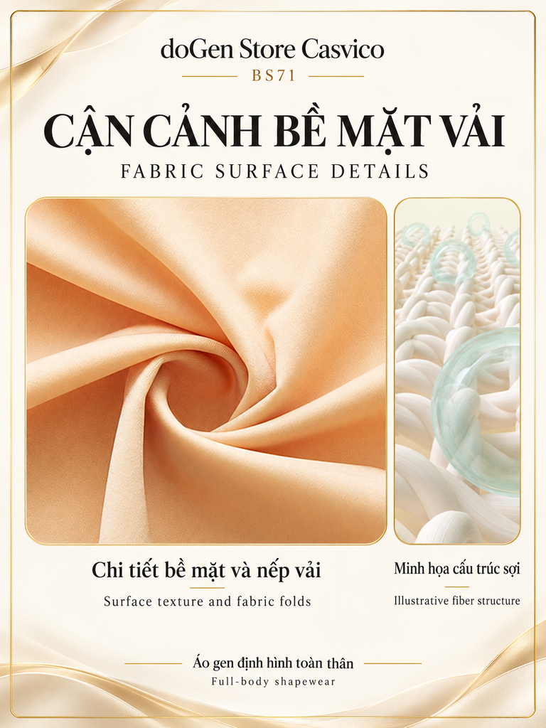 Cận cảnh bề mặt và nếp vải áo gen BS71 màu da