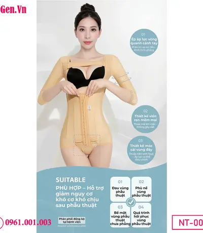 Áo gen định hình sau phẫu thuật nách, bắp tay, bụng và mông hỗ trợ phục hồi nhanh