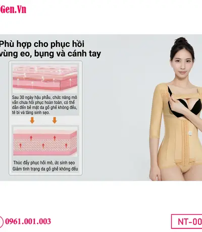 Áo gen lipo sau hút mỡ nách, bắp tay, bụng và mông hỗ trợ phục hồi thẩm mỹ