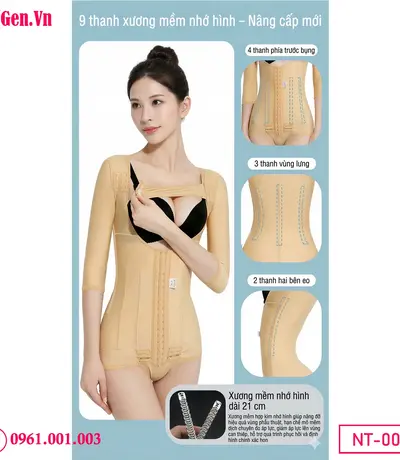 Áo gen định hình body sau hút mỡ nách, bắp tay, bụng và mông tạo dáng đồng hồ cát