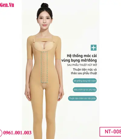 Áo gen nén compression garment sau hút mỡ giúp giảm swelling và giữ form cơ thể.