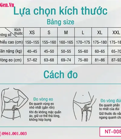 bảng cân nặng Áo gen recovery garment sau liposuction nách bắp tay bụng mông.