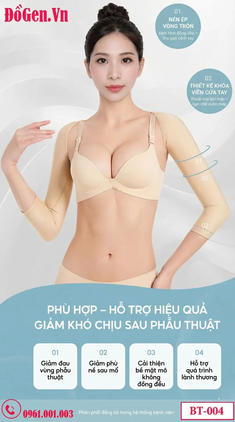 Áo định hình hút mỡ tay và lưng nách kết hợp đai chéo giúp cố định cột sống thẳng tắp.