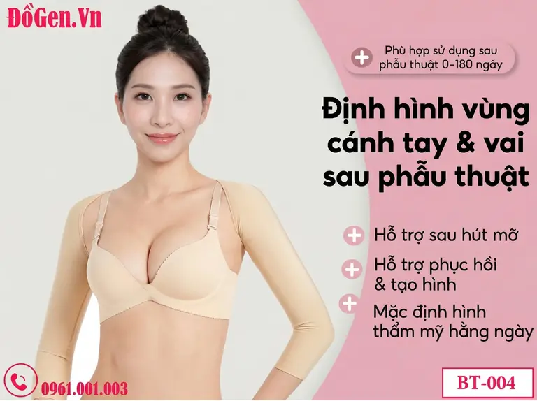 Gen ép cánh tay y tế Đồ Gen thiết kế móc cài trước hỗ trợ bệnh nhân dễ mặc sau phẫu thuật.