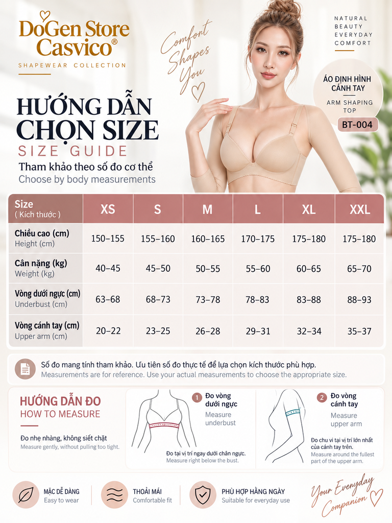 Hướng dẫn chọn size áo gen định hình cánh tay BT-004