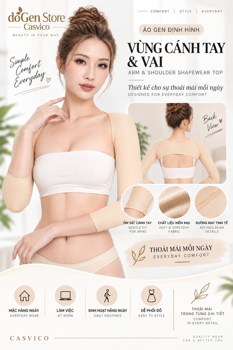 Áo gen định hình vùng cánh tay và vai màu nude