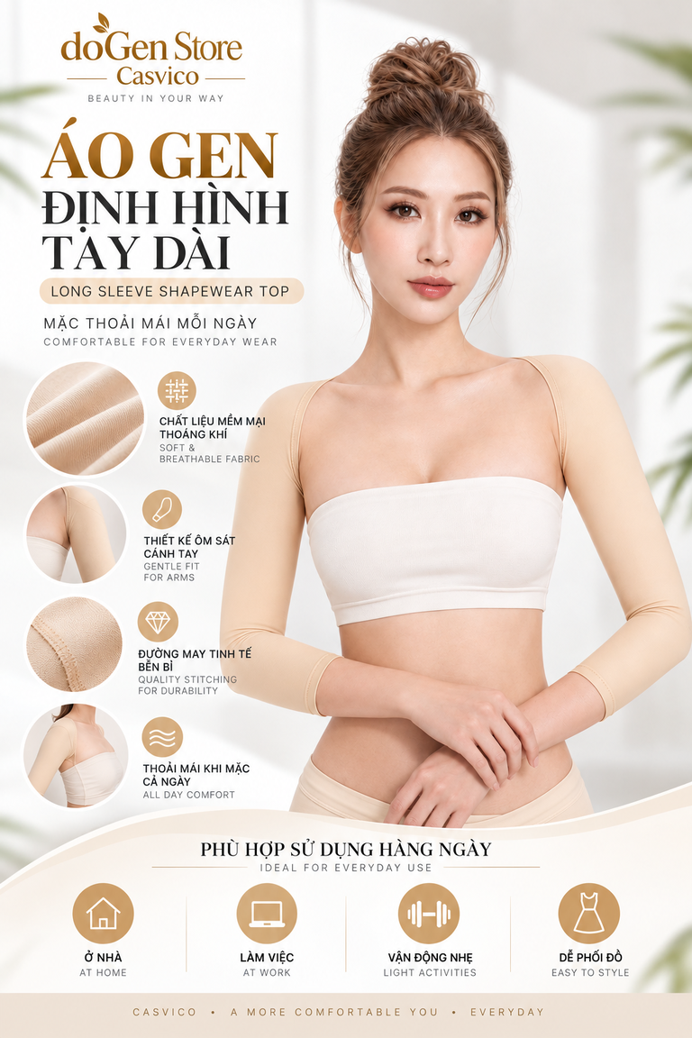 Áo gen định hình tay dài với chất liệu mềm và co giãn