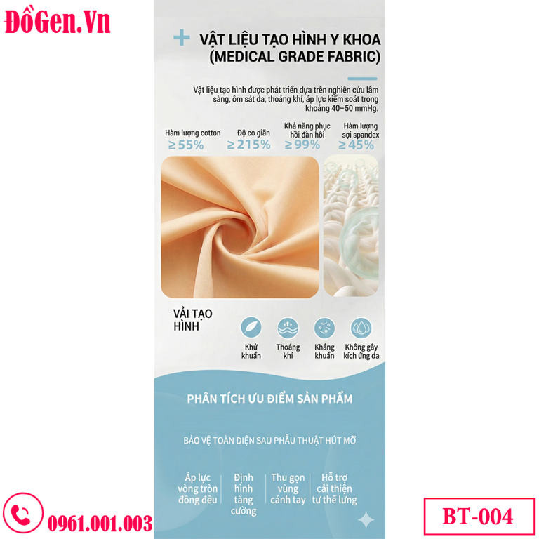 Áo nịt tay hậu phẫu dài tay che phủ toàn diện bảo vệ làn da cánh tay đang trong giai đoạn nhạy cảm.