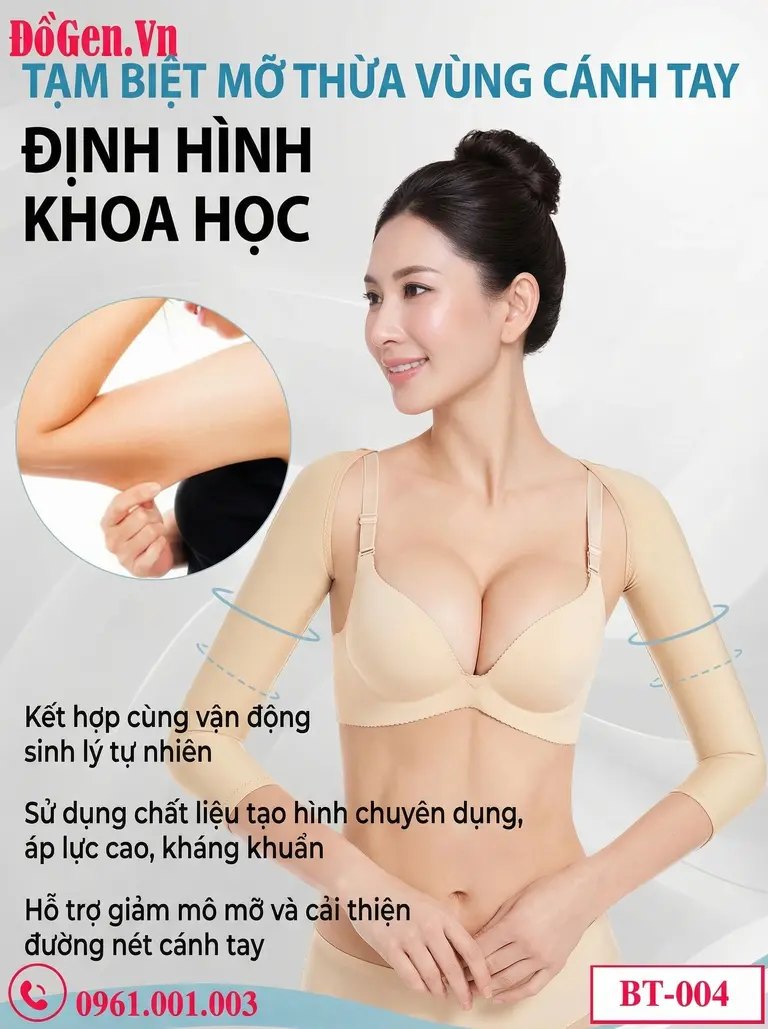 Đai quấn cánh tay sau phẫu thuật thẩm mỹ dễ dàng điều chỉnh độ siết với hàng khóa gài linh hoạt.