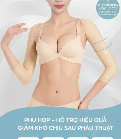 Áo định hình hút mỡ tay và lưng nách kết hợp đai chéo giúp cố định cột sống thẳng tắp.