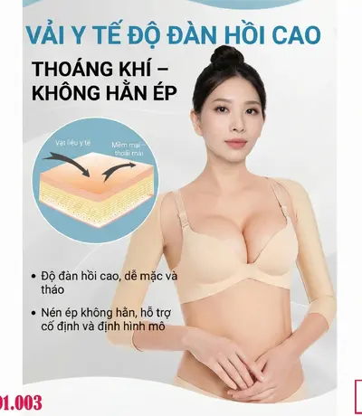 Áo gen sau hút mỡ bắp tay ôm sát giúp giảm sưng nề và định hình cơ nhanh chóng.