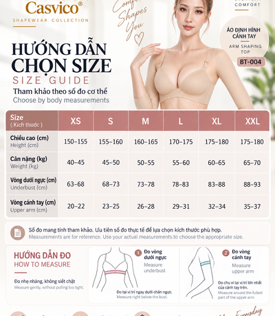 Hướng dẫn chọn size áo gen định hình cánh tay BT-004