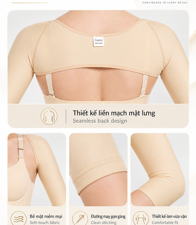 Chi tiết thiết kế áo gen định hình cánh tay màu nude