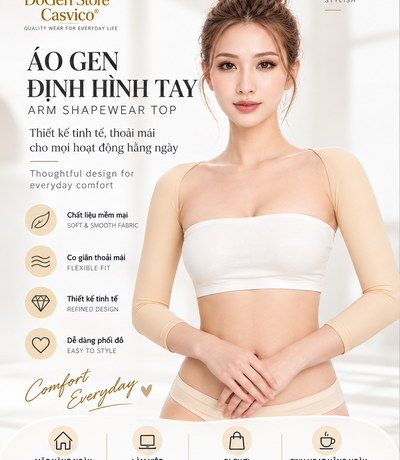 Áo gen định hình cánh tay màu nude Casvico