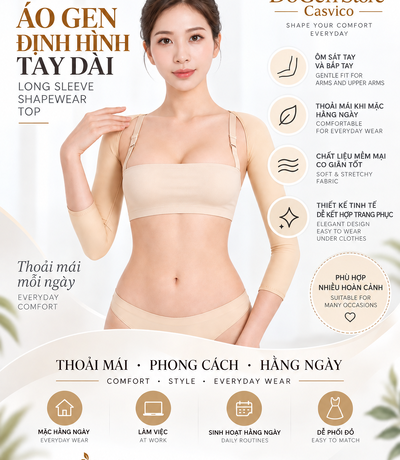 Áo gen định hình tay dài màu nude Casvico