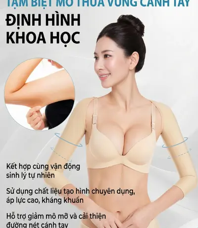 Đai quấn cánh tay sau phẫu thuật thẩm mỹ dễ dàng điều chỉnh độ siết với hàng khóa gài linh hoạt.