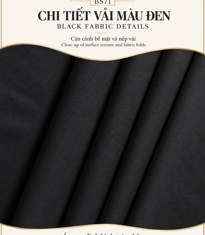 Cận cảnh bề mặt và nếp vải áo gen BS71 màu đen