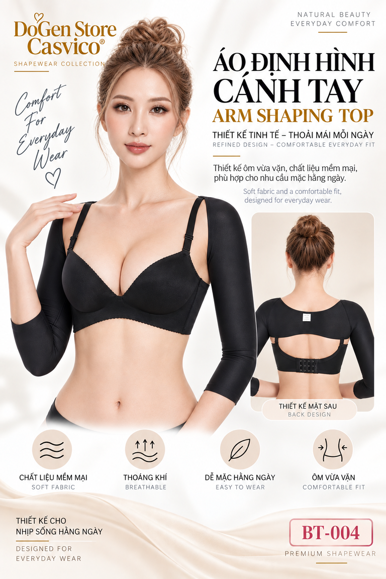 Áo gen cánh tay BT-004 màu đen với hình ảnh mặt trước và mặt sau