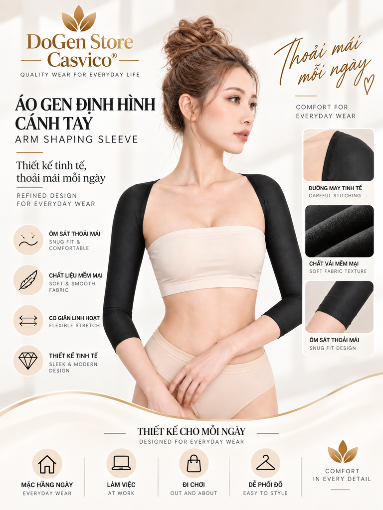 Áo gen cánh tay BT-004 màu đen trên người mẫu ở góc nghiêng