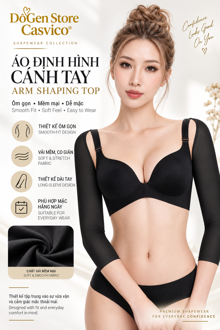 Áo gen cánh tay BT-004 màu đen với thiết kế dài tay và cận cảnh chất vải