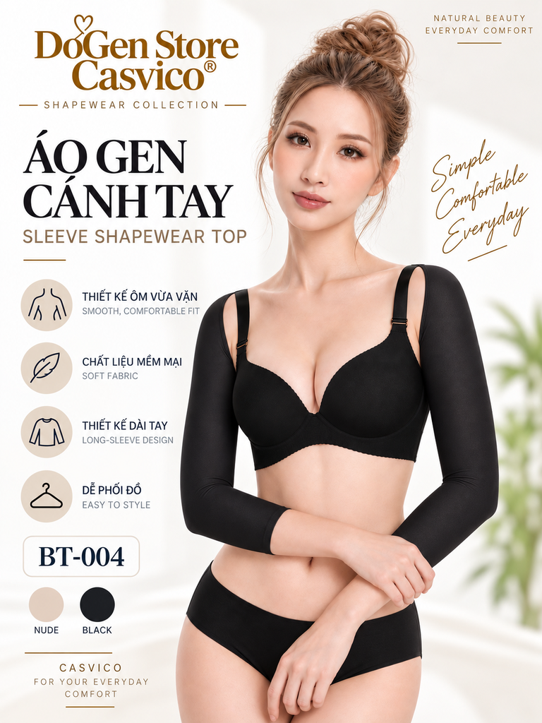 Áo gen cánh tay BT-004 với hai màu nude và đen