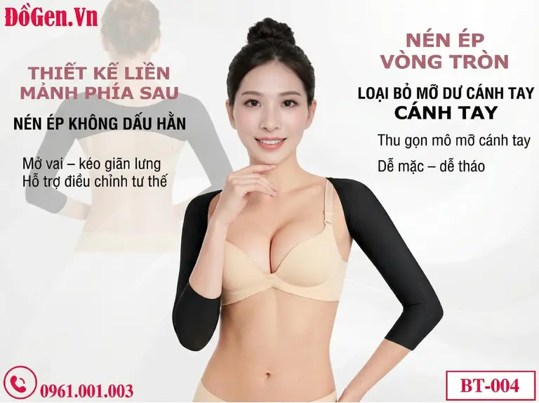 Áo ép bắp tay sau hút mỡ Samtuu dệt may 3D giấu viền tàng hình dưới mọi trang phục.