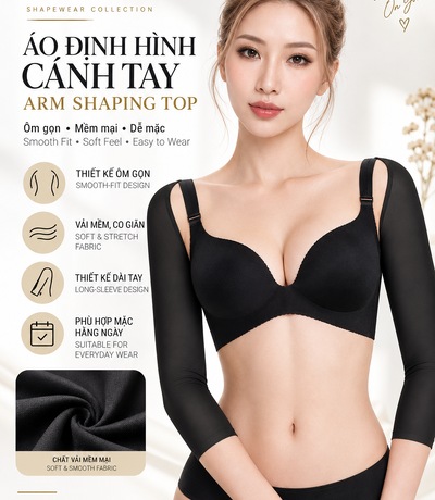 Áo gen cánh tay BT-004 màu đen với thiết kế dài tay và cận cảnh chất vải
