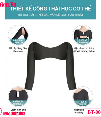 Surgical arm shaper sleeves with adjustable front hooks for effortless post-operative dressing.