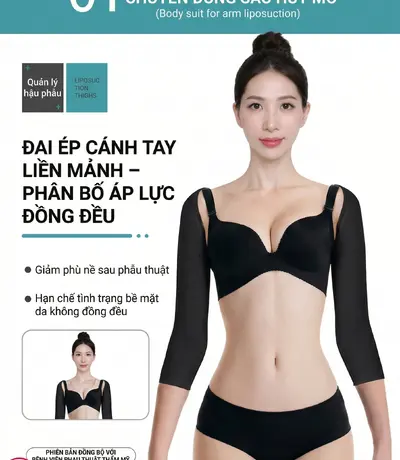 Đai nịt cánh tay hậu hút mỡ ép chặt vùng da lỏng lẻo chống tình trạng chảy xệ bề mặt.