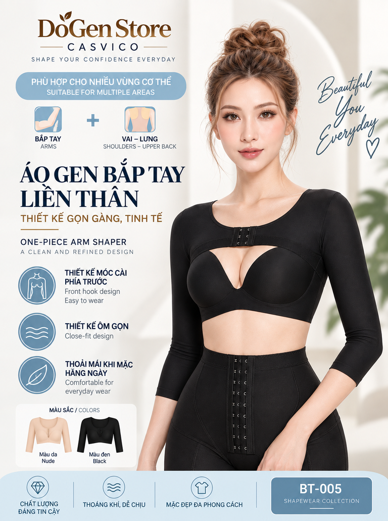Chi tiết bo viền tay và móc cài áo gen BT-005 màu đen