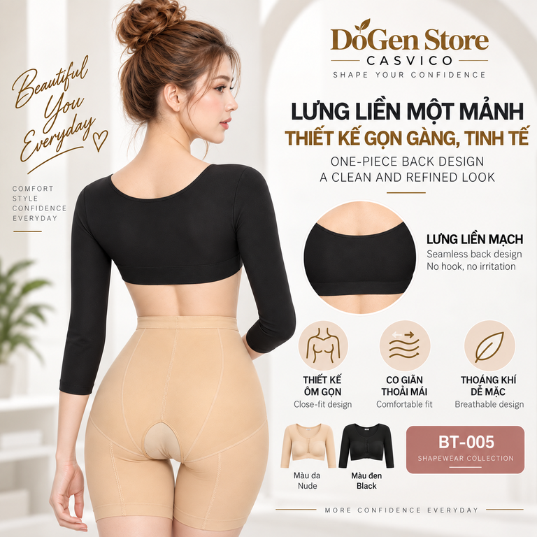 Mặt sau áo gen tay dài BT-005 màu đen Casvico