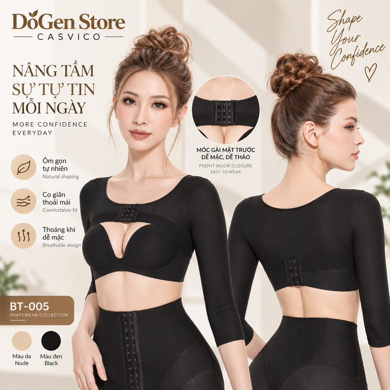 Áo gen BT-005 màu đen với móc cài phía trước