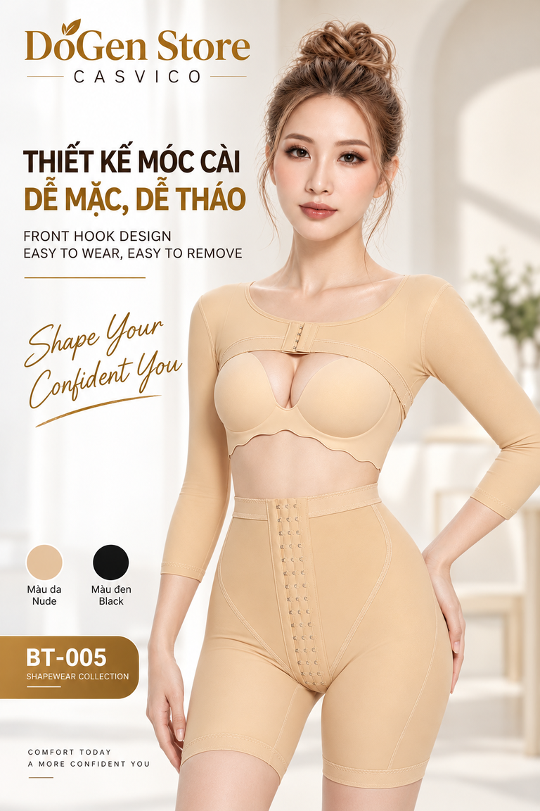 Áo BT-005 màu da với thiết kế móc cài phía trước