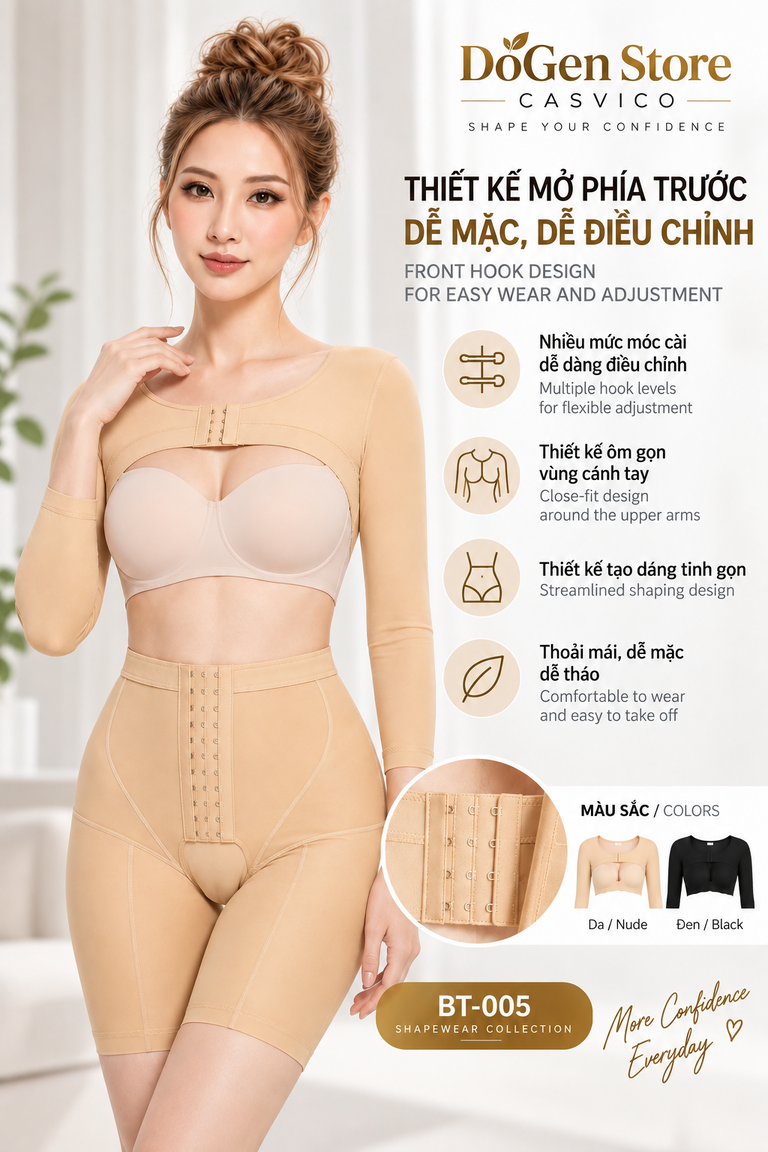 Áo gen BT-005 màu da với thiết kế móc cài phía trước