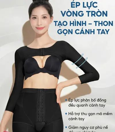 Clinical post-op arm compression actively preventing seroma formation by applying firm and consistent pressure.