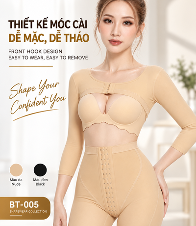 Áo BT-005 màu da với thiết kế móc cài phía trước