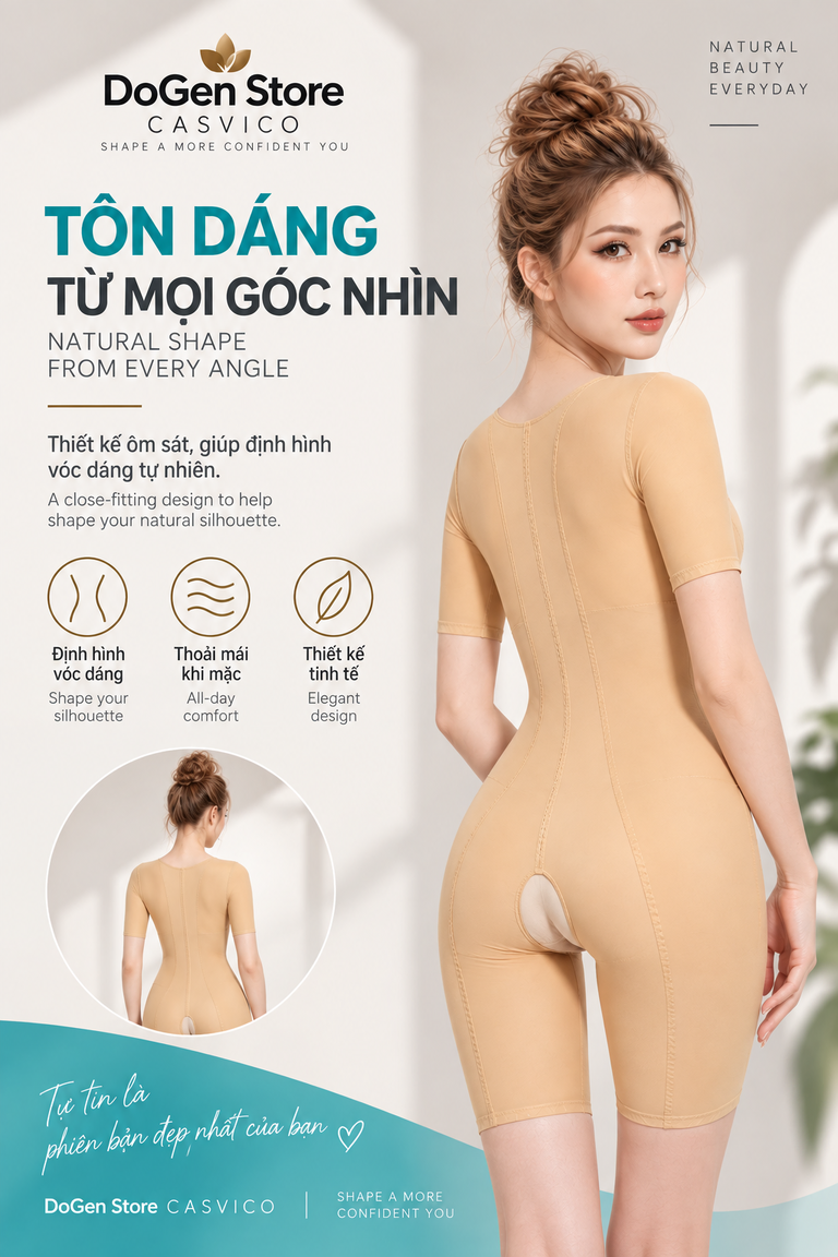 Gen định hình Casvico màu da nhìn từ phía sau và chếch bên