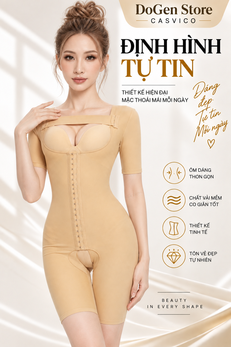 Gen định hình toàn thân Casvico màu da – thiết kế ôm sát và thanh lịch.