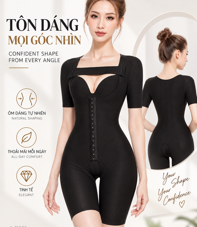 Bộ gen định hình toàn thân Casvico màu đen hiển thị đồng thời mặt trước và mặt sau