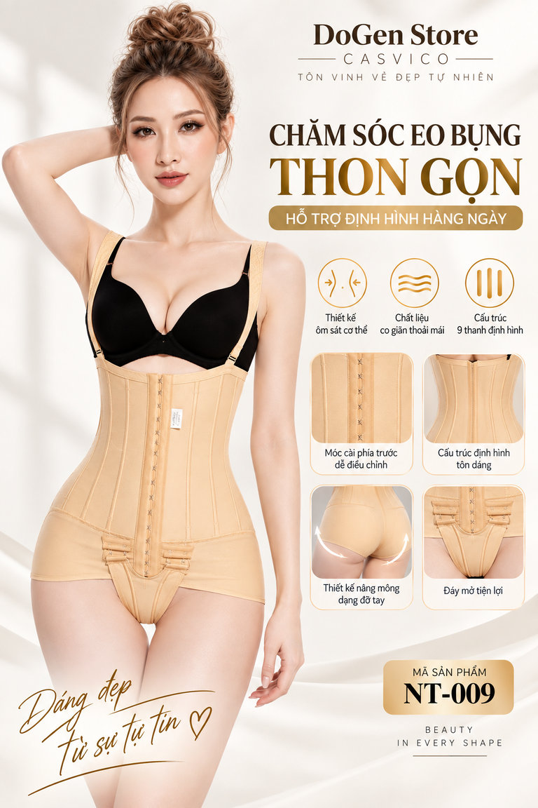 Cận cảnh 9 thanh xương định hình mềm mại trên đai siết eo DoGen Store Casvico NT-009