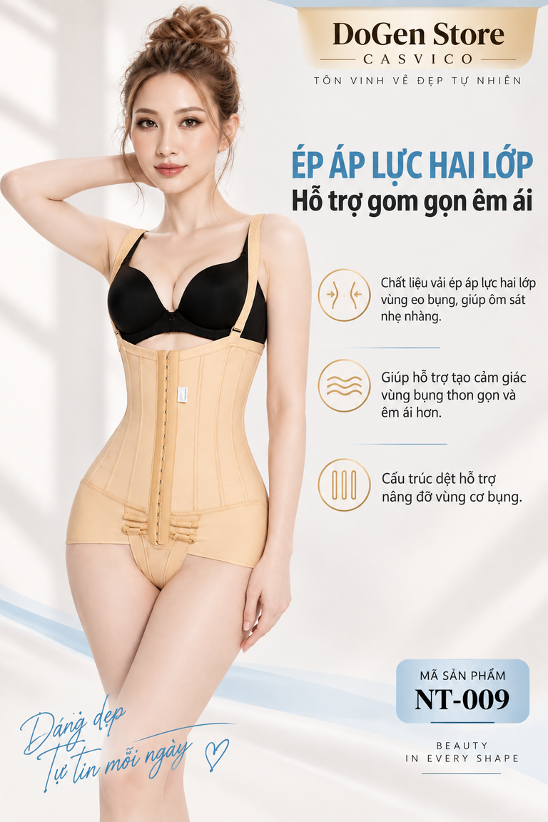 Cấu trúc dệt vải nén áp lực 2 lớp hỗ trợ gom gọn bụng êm ái DoGen Store NT-009