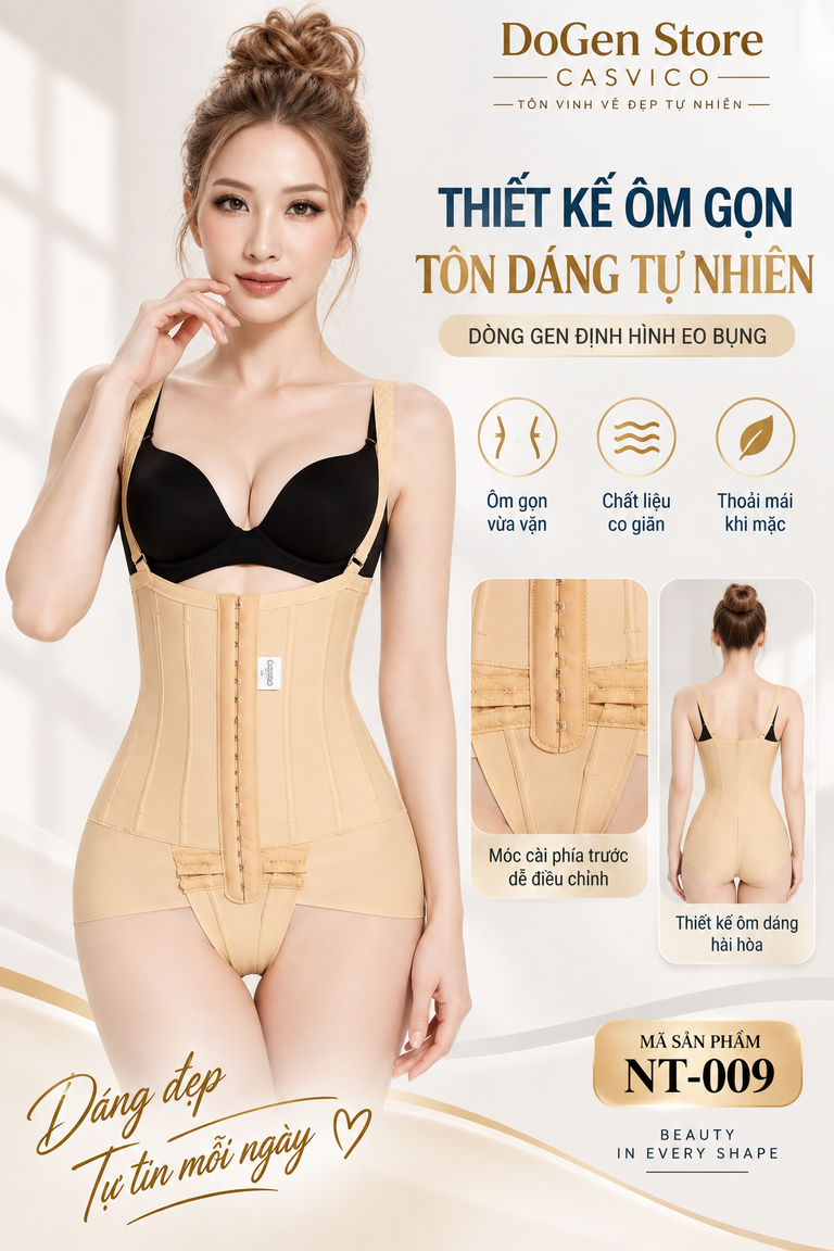 Người mẫu mặc gen định hình toàn thân màu kem NT-009 thiết kế ôm gọn vóc dáng