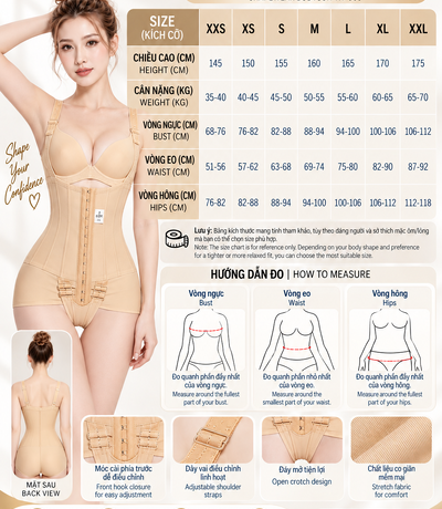 Bảng quy đổi kích cỡ size XXS đến XXL và hướng dẫn đo gen định hình NT-009